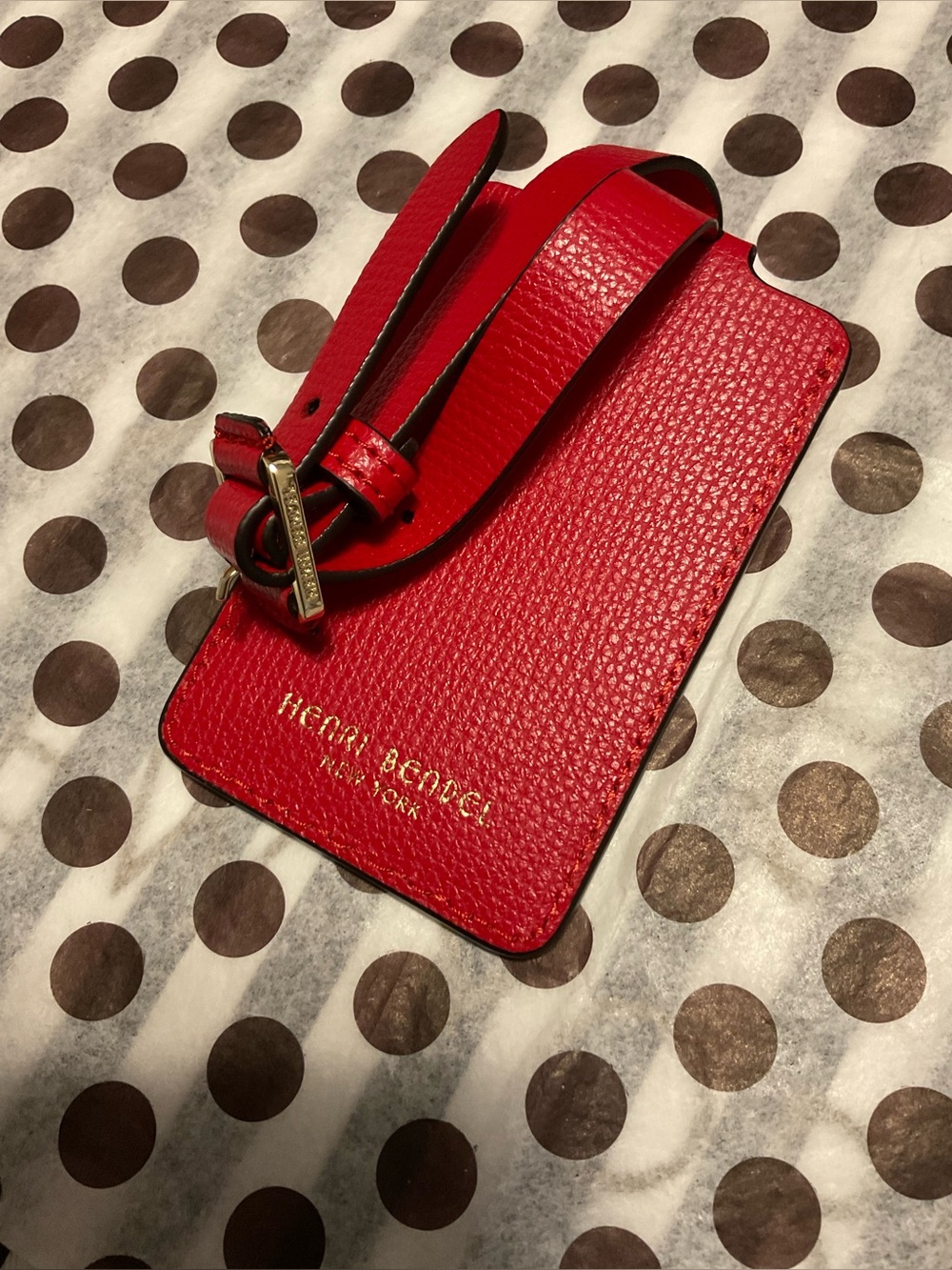 Henri Bendel West 57th Blocked Pattern Bag/Luggage Tag Red w Centennial Stripes - Picture 4 of 12